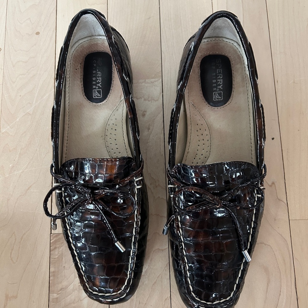 Sperry leather croc embossed women’s top-sider in dark brown
